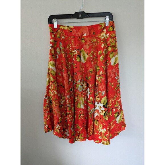 Premise Fluted Floral Colorful Orange  Flowy Linen Blend Skirt Womens 8 - Picture 8 of 11